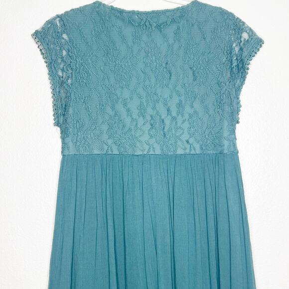 SHE & SKY Lace Mini Dress V-Neck Button Front Cap Sleeve Teal Blue Size Medium - Picture 6 of 10